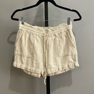 Urban Outfitters Beige Pull On Drawstring Shorts Linen Cotton Blend Size Medium